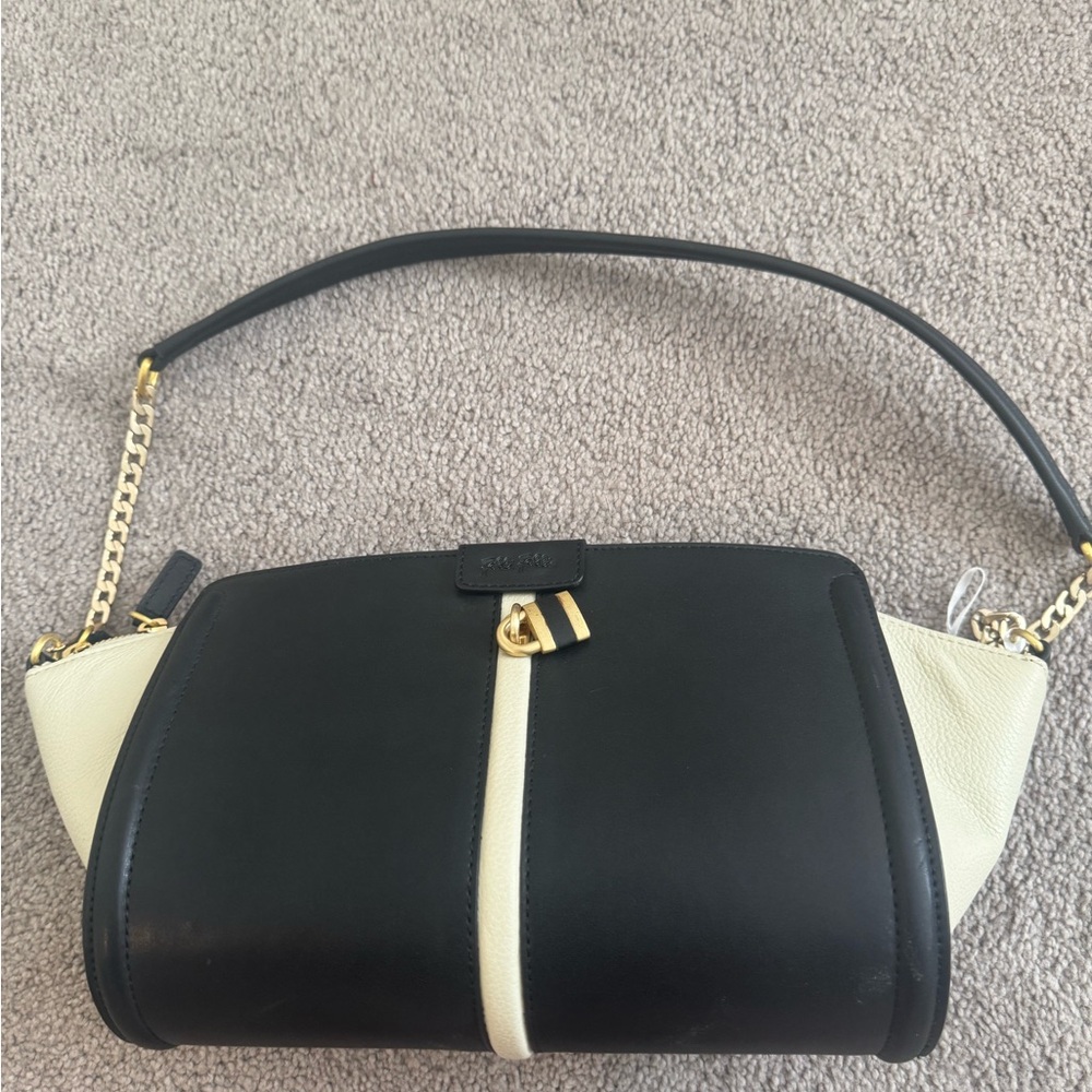 Fossil Black Leather Bag with Gold Accents